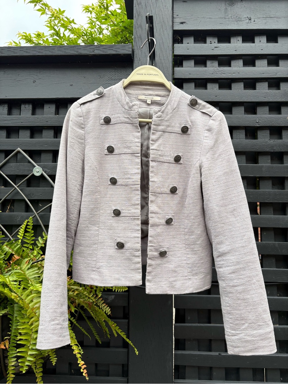 RW&CO. Light Gray Military-Style Double-Breasted Blazer